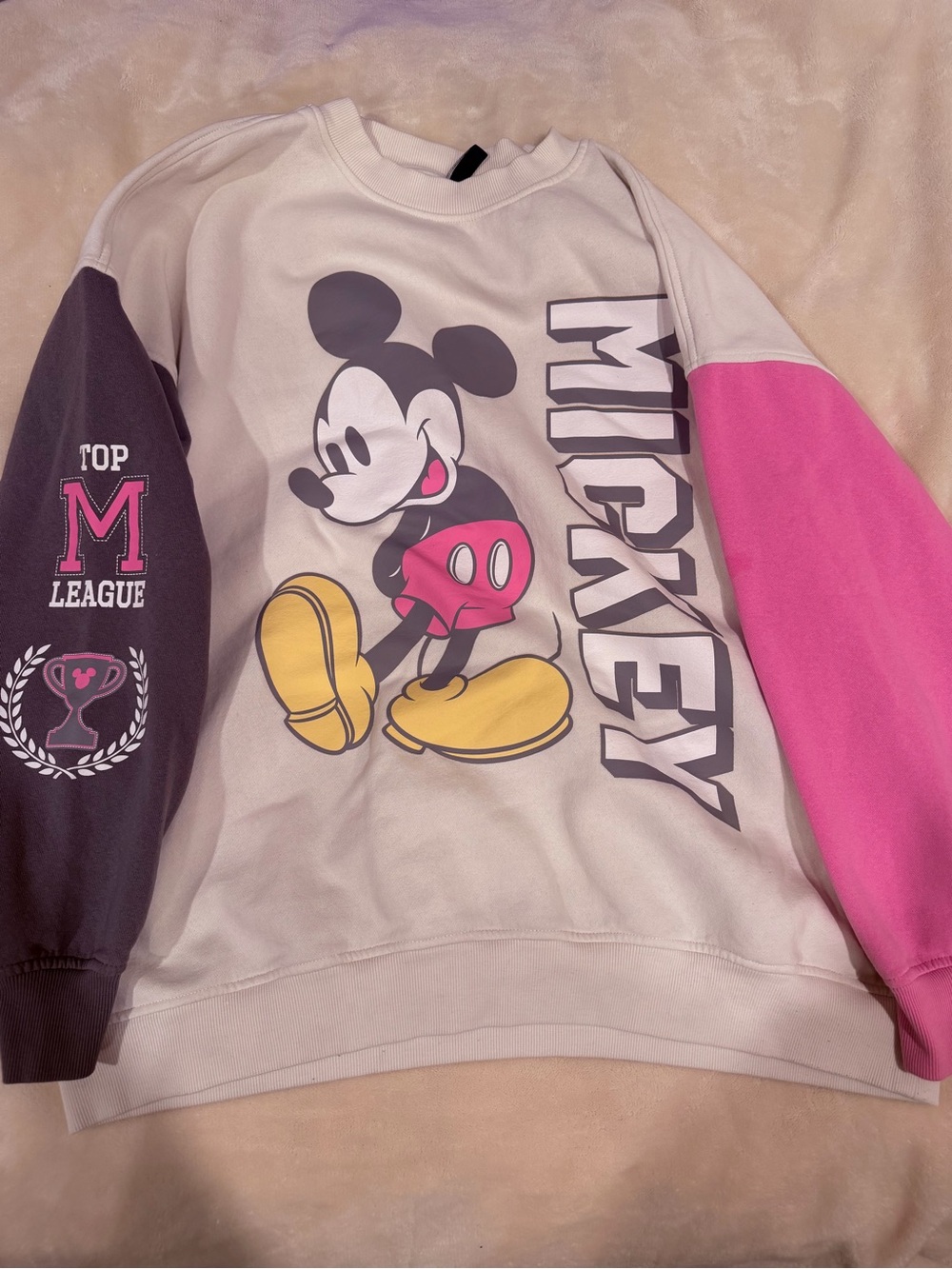 H&M Mickey Mouse Colorblock Crewneck - Cream, Pink, Charcoal, Yellow